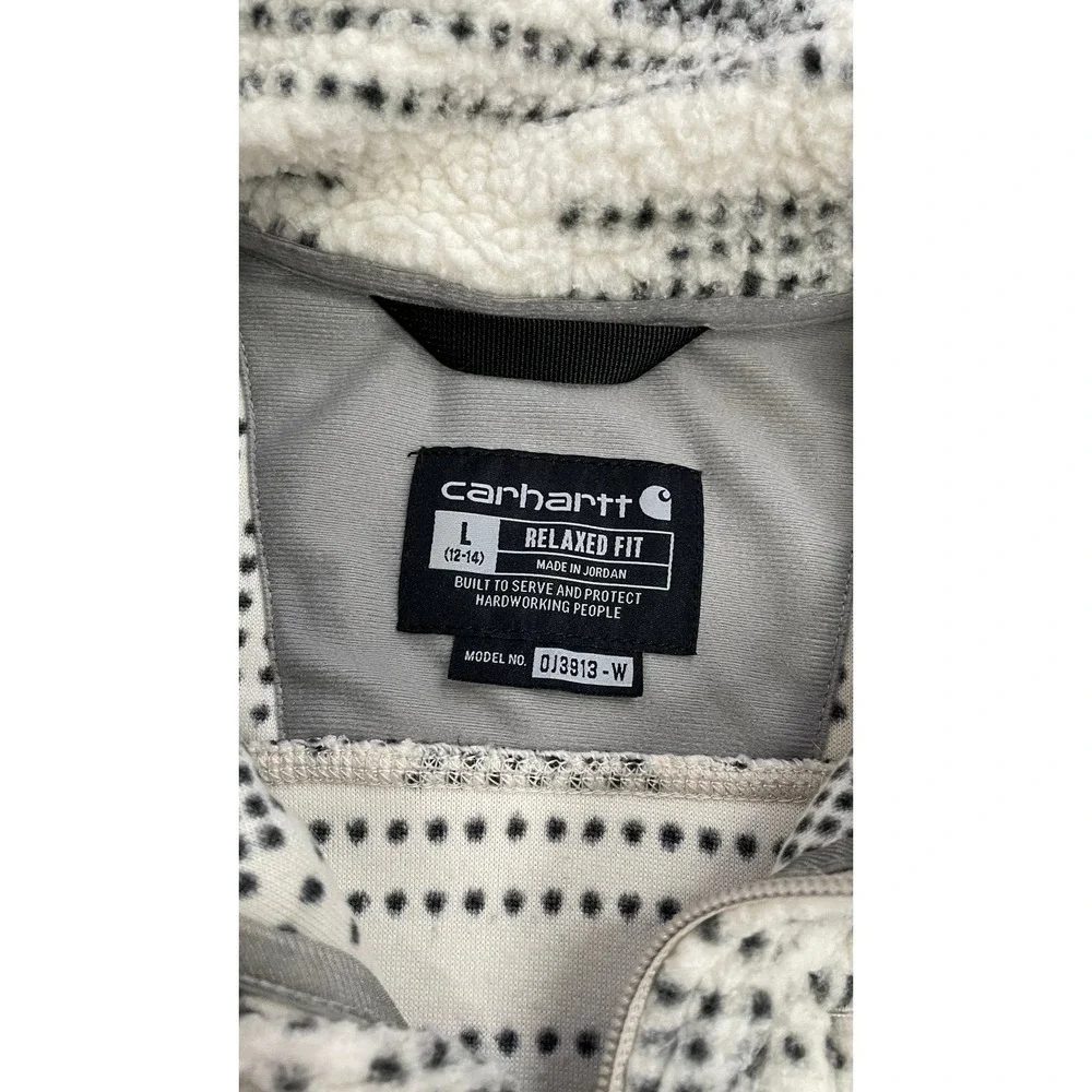 Carhartt Sherpa Fleece Jacket Kids L 12-14 Grey White Excellent OJ3913-W Aztec